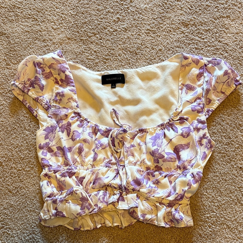 Majorelle White and Purple Floral Crop Top